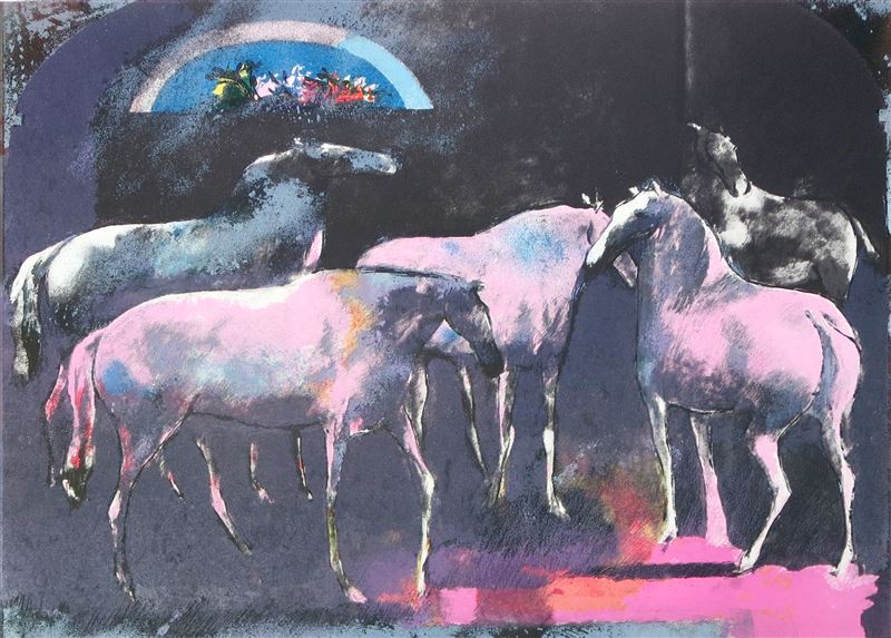 Paul Guiramand ポール・ギヤマン 黄昏の乗馬 リトグラフ 直筆サイン